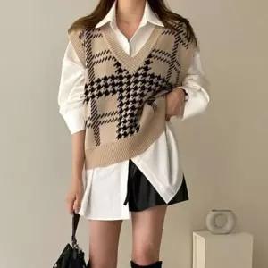 [옷은날개] 여성 체크 니트격자무늬 니트조끼 베스트2컬러