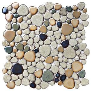 프리문 페블 스톤 모자이크 타일 5장 브라운 세라믹 베이지 장착 시트 메쉬