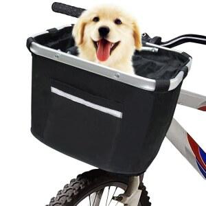 URBEST 자전거 바구니 반려동물 고양이 개 접이식 탈착식 핸들바 전면 빠른 분리 및 설치가 간편하고 가능한 가방 블랙 업그레이드