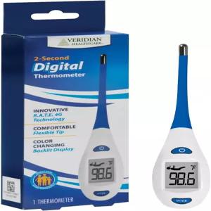 베리디안 헬스케어 디지털 온도계 2초 판독 빠른 기술 유연한 팁 위생적인 방수 쉬운 청소 보관 케이스