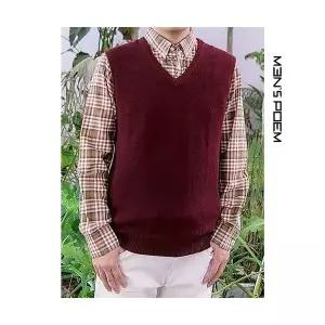 GLINE 남자 브이넥 니트 가을 캐주얼 솔리드 울 조끼 민소매 스웨터 JEN3