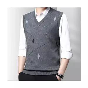 GLINE 남자 브이넥 니트 가을 민소매 풀오버 조끼 연간 캐주얼 루즈핏 JEN3