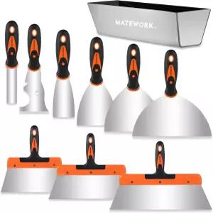 메이트워크 퍼티 나이프 10 스테인리스 페인트 스크레이퍼 도구 세트 14인치 진흙 팬으로 드라이월 수리