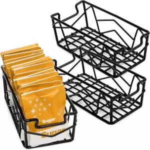 야룽 3팩 설탕 패킷 바구니 소형 홀더 4.9 x 2.4 1.8 철선 티백 캐디 감미료 커피 바 스테이션 정리함 블랙