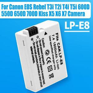 LP-E8 리튬 배터리 1800mAh 충전식 Canon EOS 반란군 T3i T2i T4i T5i 600D 550D 650D 700D 키스 X5 X6 X7