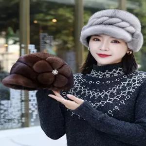 중년 여성밍크모자 방한모 할머니 엄마 벙거지 버킷햇