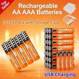 고품질 1.5V AA 충전식 리튬 배터리 3400mWh 1100mWh, 타입-C 충전, 알람 시계, 리모컨, 장난감용 1500 사