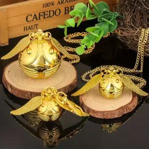 큰 작은 골든 스니치 구형 석영 주머니 시계 패션 스웨터 날개 목걸이 펜던트 남성과 여성