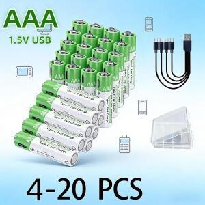 3000mAh AAA 리튬이온 신형 충전식 배터리 타입-C 1.5V 배터리+보관함 및 데이터 케이블