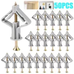 50pcs 석고 보드 고정 회전 방지 마른 벽에서 나온 앵커 키트 안정적인 확장 튜브 나비 유형