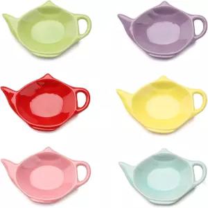 스마일베어 세라믹 티백 코스터 세트 6개 티포트 모양 홀더 티타임 정리용 캐디