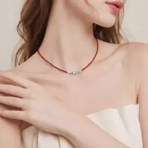 엘로이 블랙 스피넬 비즈 크리스탈 원석 레드 행운 목걸이 E73