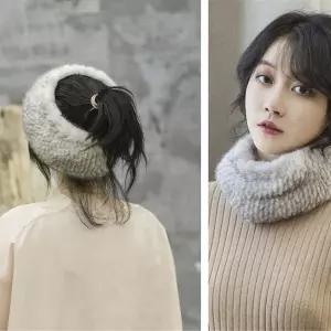 헤어밴드넥워머 천연 밍크 심플 신축성 목도리 겨울 머플러 넥워머
