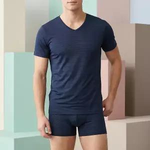 [롯데백화점]비너스 나일론 스판 스트라이프 남성 반팔런닝 드로즈 팬티 세트 (VMVS068A/VMPS068T)