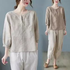 플라워 레이스 라인 버튼 7부 티셔츠 여름 상의 여름 퍼프 반팔