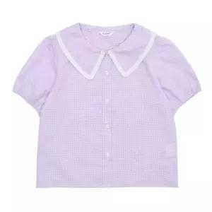 에꼴리에 세이브존03 레이스 포인트 카라 체크 블라우스  23B1652-VI