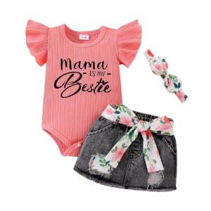 CETEPY 옷 세트 짧은 치마와 0-18개월 의상 머리띠 소매 로퍼 청바지 러플