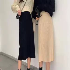 [옷은날개] 여성 쫀쫀 허리밴딩 니트 롱스커트 니트스커트 3컬러