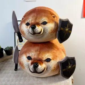 내 검과 방패 개 인형 베개 플러시 강아지 Shiba Inu 잠자는 생일 선물