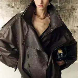 빈티지 양가죽 루즈핏 여성 이중칼라 자켓 아우터 바이커