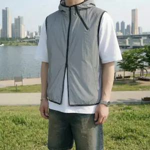 [쿼터]남자 후드 바람막이 조끼 사이드 지퍼 나일론 여름 베스트