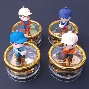 고급 원형 오르골 모자 소년 색상랜덤 5곡 중 선택1 우드오르골