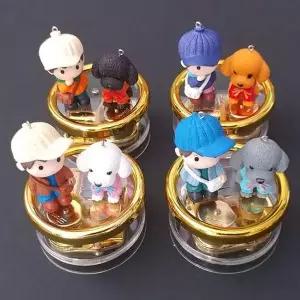 고급 원형 오르골 강아지소년 색상랜덤 5곡 중 선택1 우드오르골