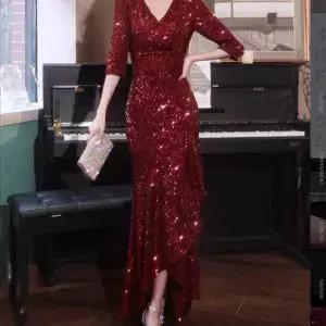 시니어모델 럭셔리 롱 드레스 연말모임 원피스 퀸즈룩 연주회복 파티