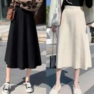 [옷은날개] 여성 편안한 허리밴딩 니트 플리스 디자인 롱 스커트