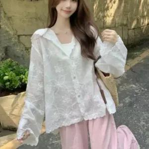 [SBD] 러블리 가디건 여름 자수 후드 시스루 재킷 꽃