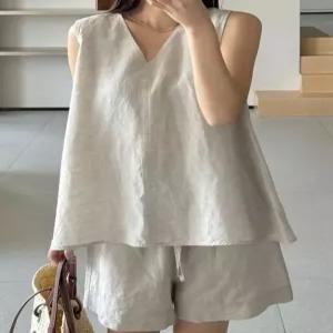 [드레스허그]코튼린넨 루즈핏 투피스 세트