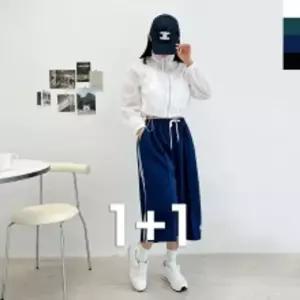 1+1 ACC SS1010W 여자 7부 투라인 와이드 버뮤다 바지7부팬츠 투팬츠 트레이닝 하의 복하의