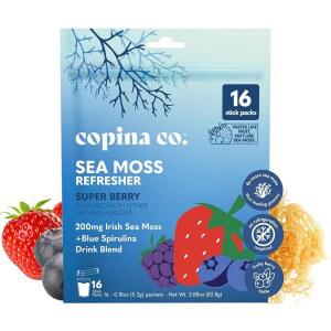 Copina Co. Irish Sea Moss 파우더 드링크 - 블루 스피루리나 함유 슈퍼 베리 장 및 피부 , 면역력을 위한 바다 이끼 200mg 천연 전해질 I 스틱 팩 16개
