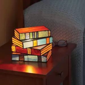 책 조명 스테인드글라스 램프 수면등 빈티지 장식 쌓인