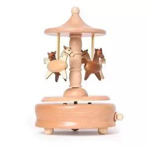원목 우드오르골 회전목마 태엽 멜로디 뮤직박스 감성소품 조카