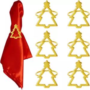 골드 냅킨 링 6종 세트 크리스마스 트리 서빙 벌크 추수감사절 축제 모임 연회 식탁 세팅 황금나무