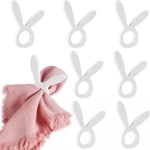 부활절 냅킨 반지 세트 8개 나무 토끼 수제 흰색 홀더 저녁 파티 장식을 위한 농가 귀