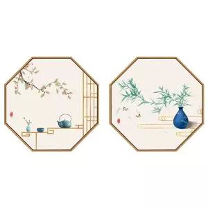 동양화 카페 벽장식 전통 대형 거실 팔각 꽃그림 수묵화