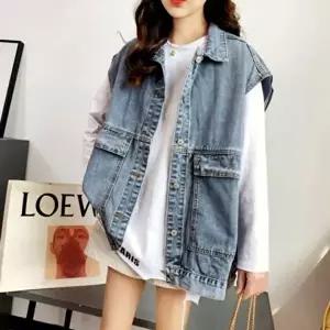 여성 모던 루즈핏 데님조끼 워싱 포인트 청자켓 조끼 (HSJ-WFK284L)