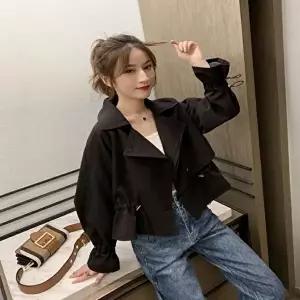 여성 2컬러 핏 예쁜 봄 가을 스트링 숏 트렌치자켓 (HSJ-WFHICGX)