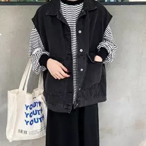 여성 2컬러 포켓 카라 러블리 데님조끼 청조끼 (HSJ-WFK39UT)