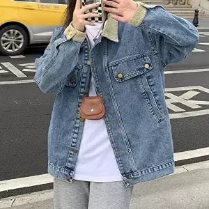 여성 배색 카라 골덴 연청 캐주얼 데님 자켓 (HSJ-WFFRIU9)