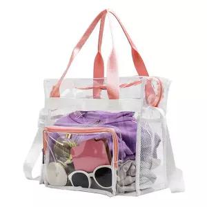 PVC 투명 숄더 토트백(핑크)물놀이백 비닐백 이가방 책가방 크로스백 보조 여름 수영장 배낭여행