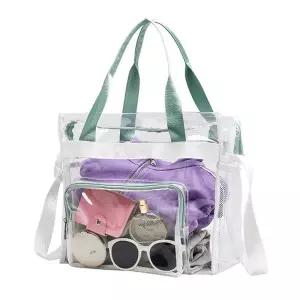 PVC 투명 숄더 토트백(민트)물놀이백 비닐백 이가방 책가방 크로스백 보조 여름 수영장 배낭여행