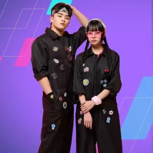 블랙 점프슈트 세트 반티 단체복 졸사 패션 코스프레 컨셉 체육대회 할로윈