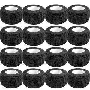 자가 접착 붕대 랩, 1인치 5야드 16팩 블랙 탄력 응집 붕대, 응급 처치 용품용 수의사 랩 타투 스포츠 테이프 벌크 (블랙)