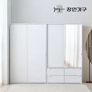 코라 2400 슬라이딩 옷장 세트 1200 (선반형)+1200 거울 서랍옷장 (선반형)