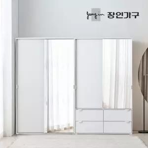 코라 2400 슬라이딩 옷장 세트 1200 거울옷장 (선반형)+1200 거울 서랍옷장 (선