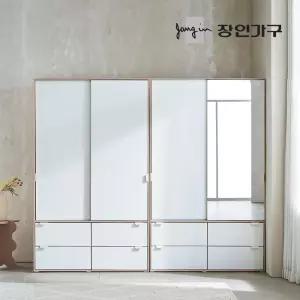 코라 2400 슬라이딩 옷장 세트 1200 서랍옷장 (행거형)+1200 거울 서랍옷장 (선