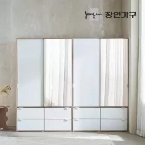 코라 2400 슬라이딩 옷장 세트 1200 거울 서랍옷장 (행거형)+1200 거울 서랍옷장